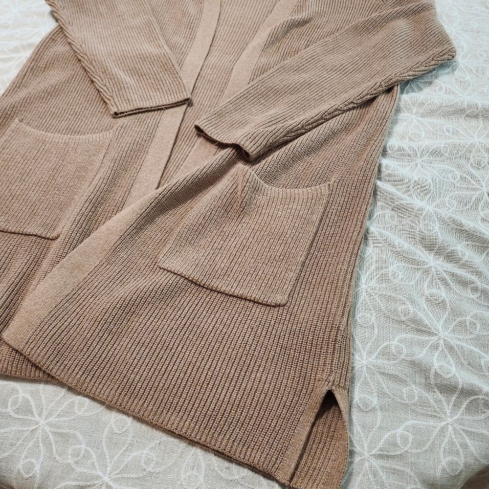 Open Front Longline Ribbed Cozy Cotton Blend Cardigan Sweater Large - Picture 7 of 13